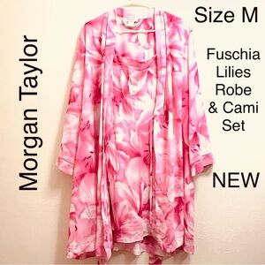 Fuschia Lilies Robe Cami Set Intimates Home Lounge Sleepwear Slip